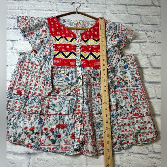 Anthropologie Let Me Be Boho Hippie Festival Linen Button Up Festive Blouse. - Picture 5 of 6